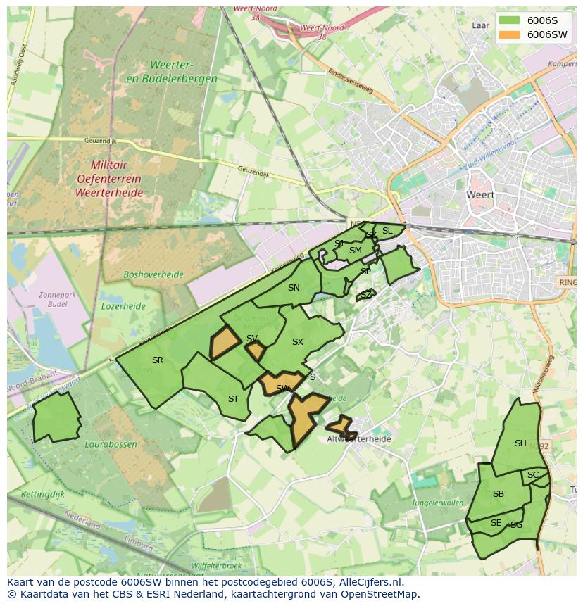 Afbeelding van het postcodegebied 6006 SW op de kaart.