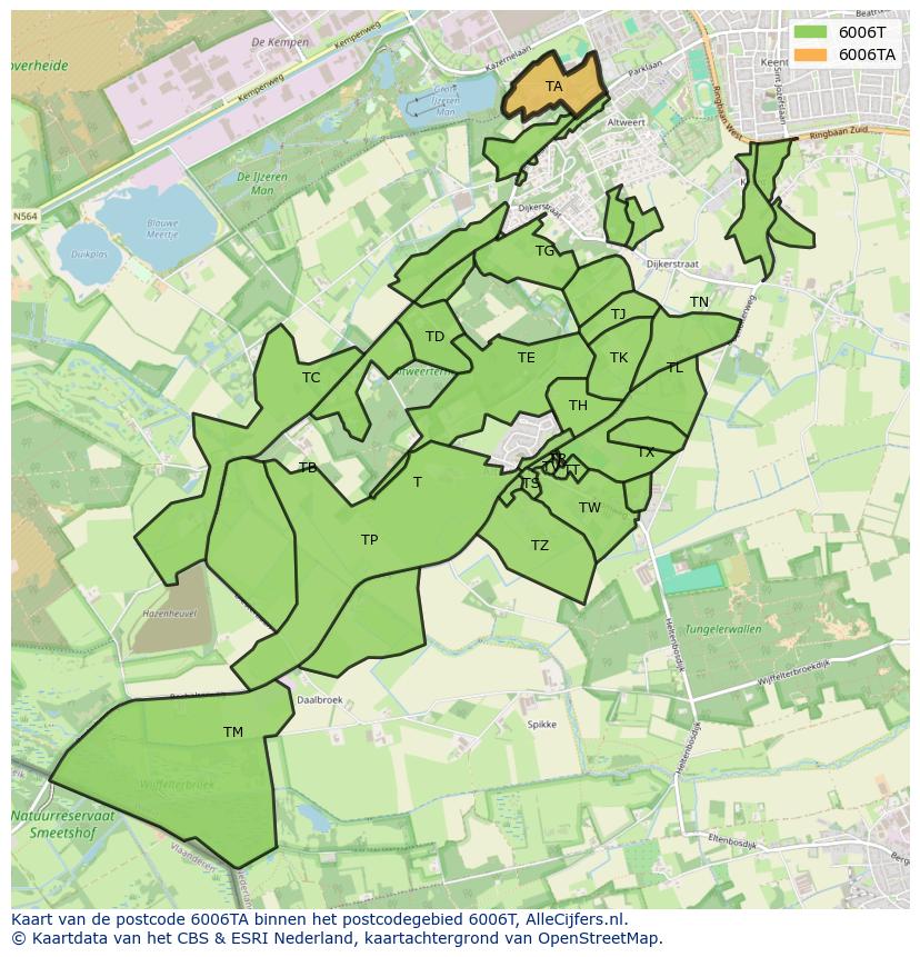 Afbeelding van het postcodegebied 6006 TA op de kaart.
