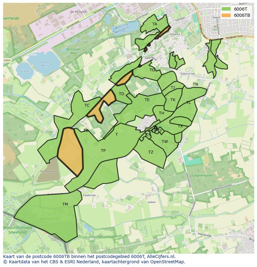 Afbeelding van het postcodegebied 6006 TB op de kaart.