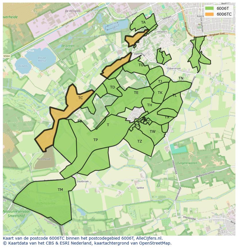 Afbeelding van het postcodegebied 6006 TC op de kaart.