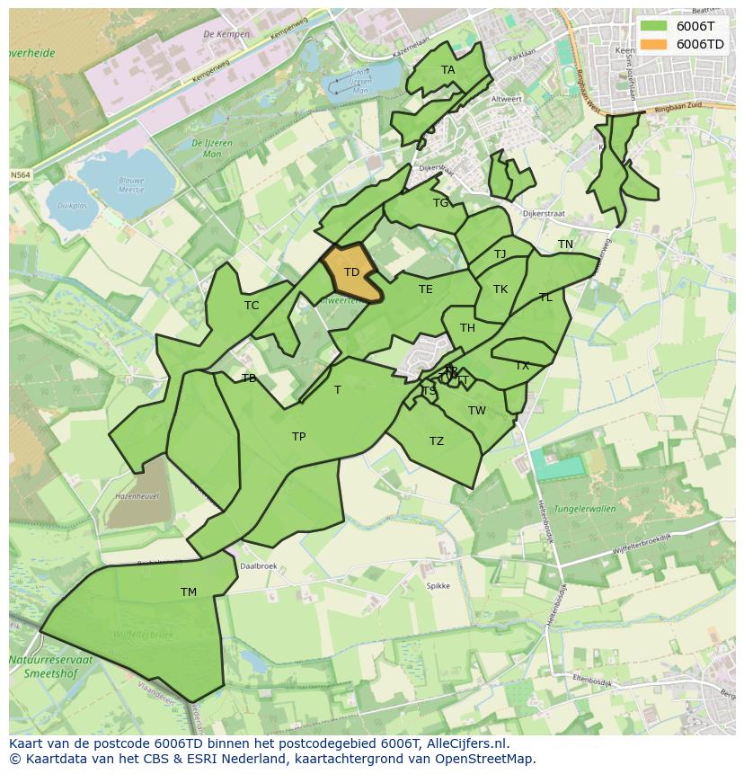 Afbeelding van het postcodegebied 6006 TD op de kaart.