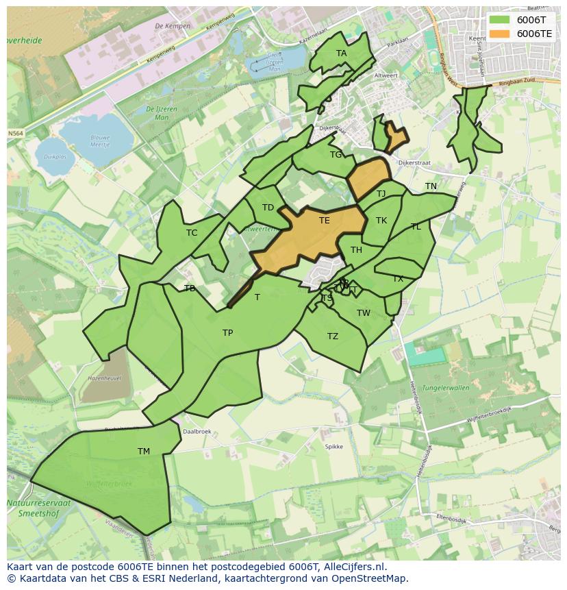 Afbeelding van het postcodegebied 6006 TE op de kaart.