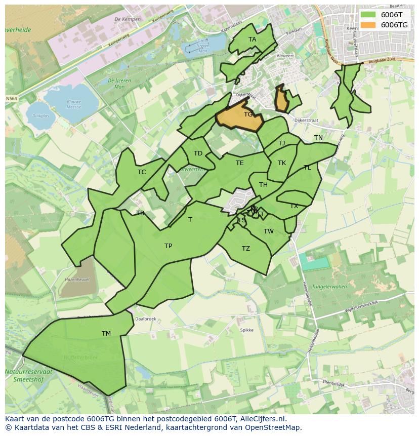 Afbeelding van het postcodegebied 6006 TG op de kaart.