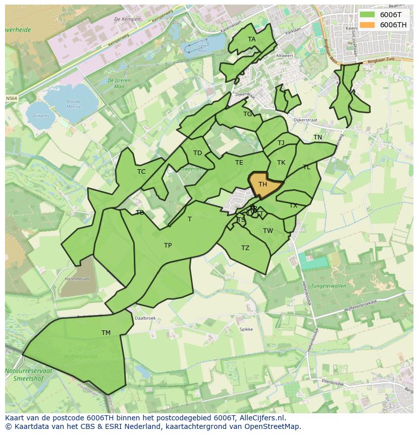 Afbeelding van het postcodegebied 6006 TH op de kaart.
