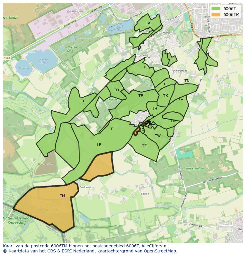 Afbeelding van het postcodegebied 6006 TM op de kaart.