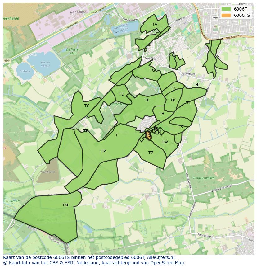 Afbeelding van het postcodegebied 6006 TS op de kaart.