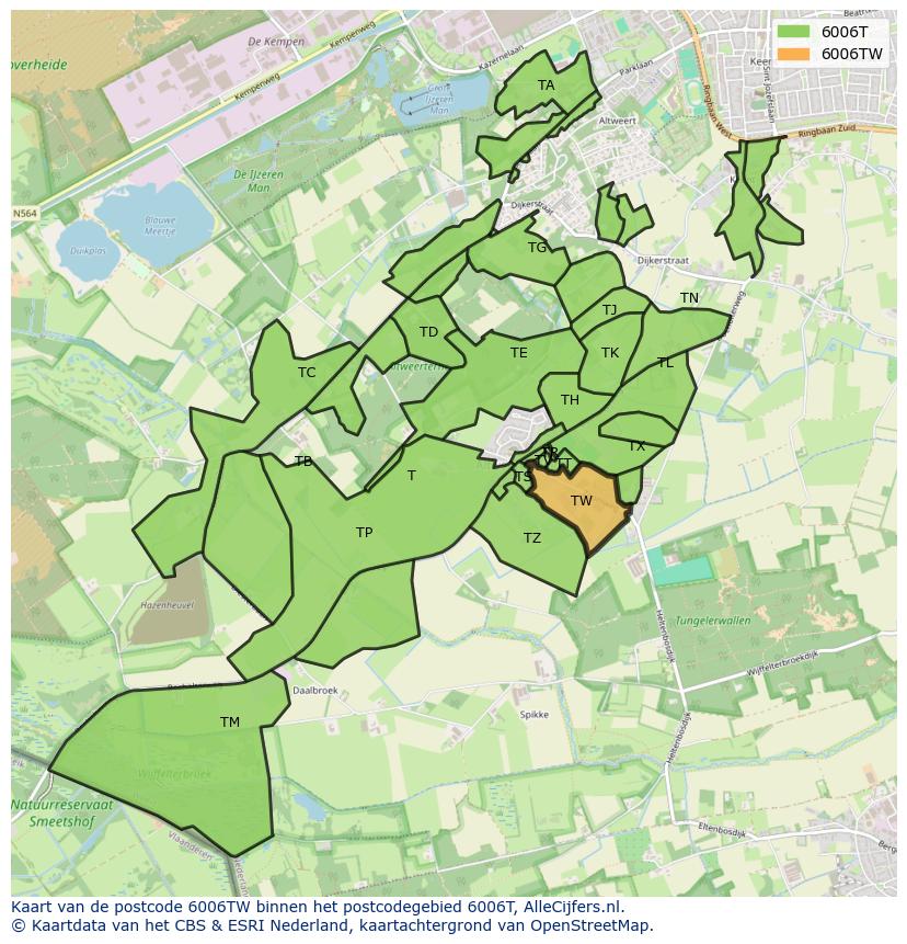 Afbeelding van het postcodegebied 6006 TW op de kaart.