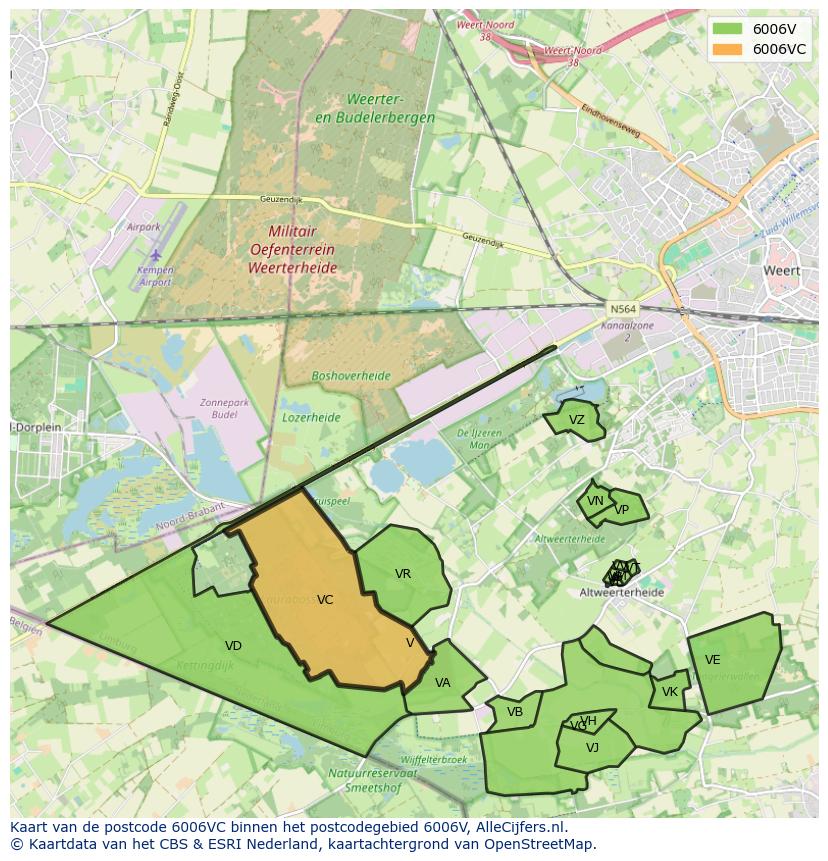 Afbeelding van het postcodegebied 6006 VC op de kaart.