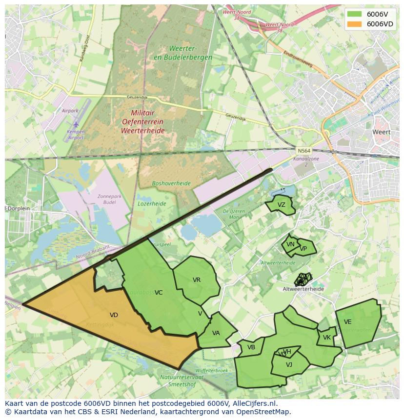 Afbeelding van het postcodegebied 6006 VD op de kaart.