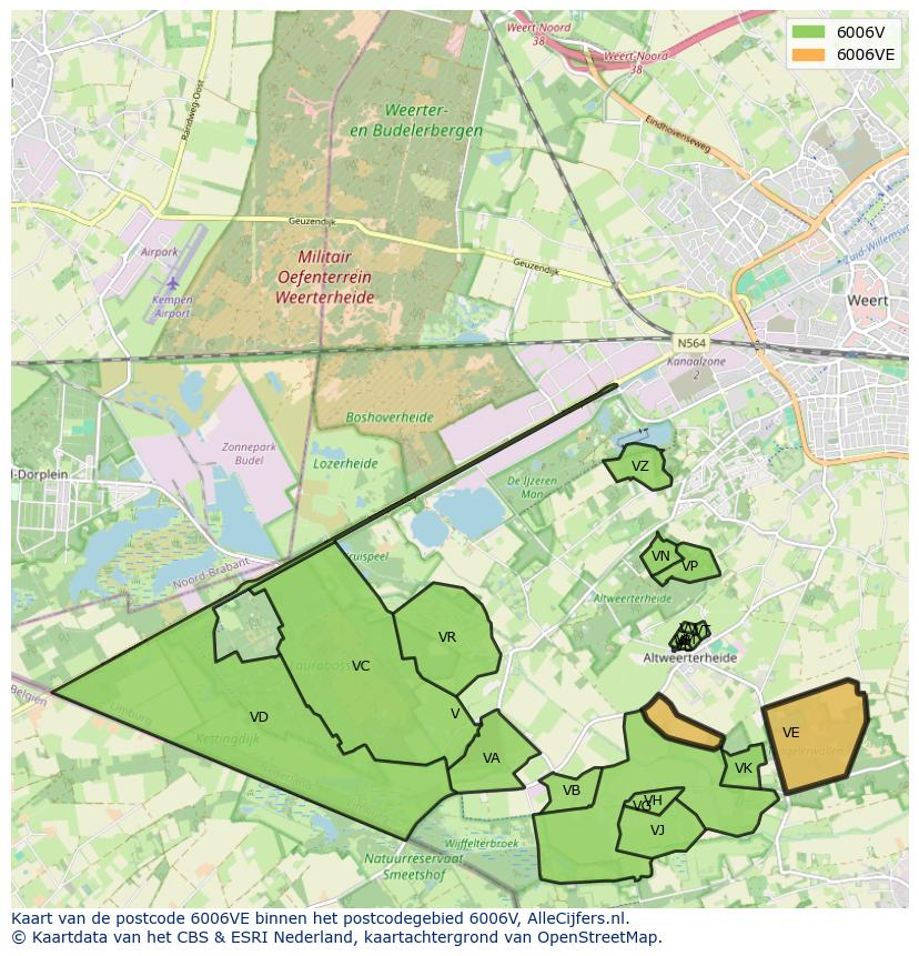 Afbeelding van het postcodegebied 6006 VE op de kaart.