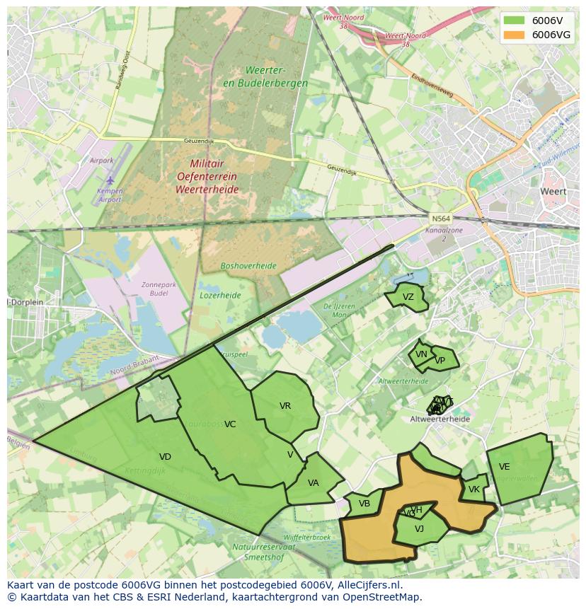 Afbeelding van het postcodegebied 6006 VG op de kaart.