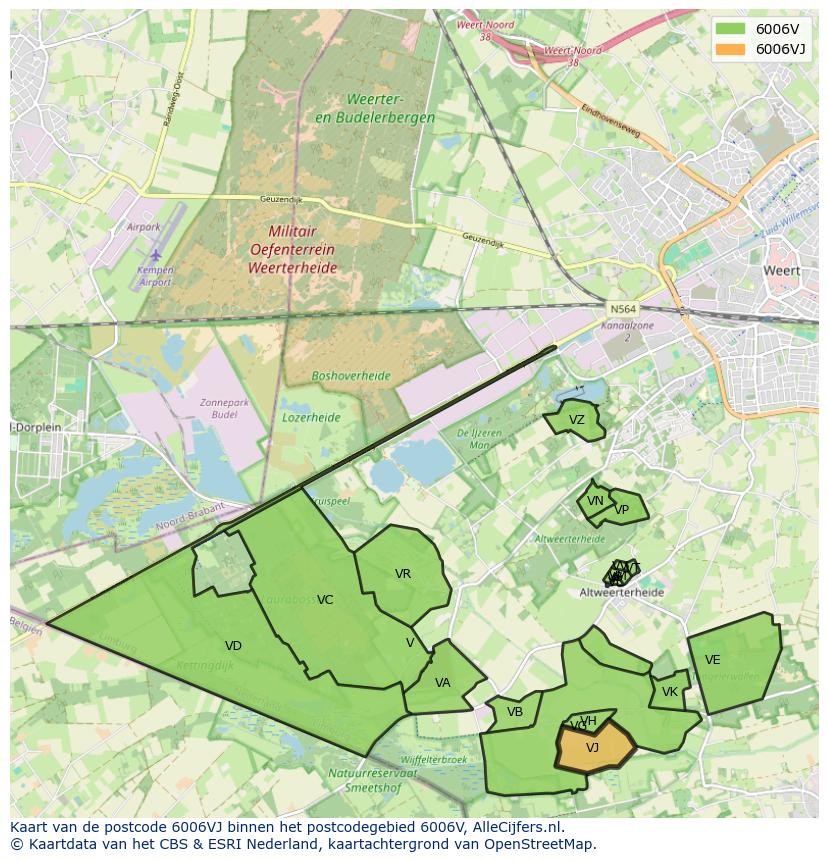 Afbeelding van het postcodegebied 6006 VJ op de kaart.