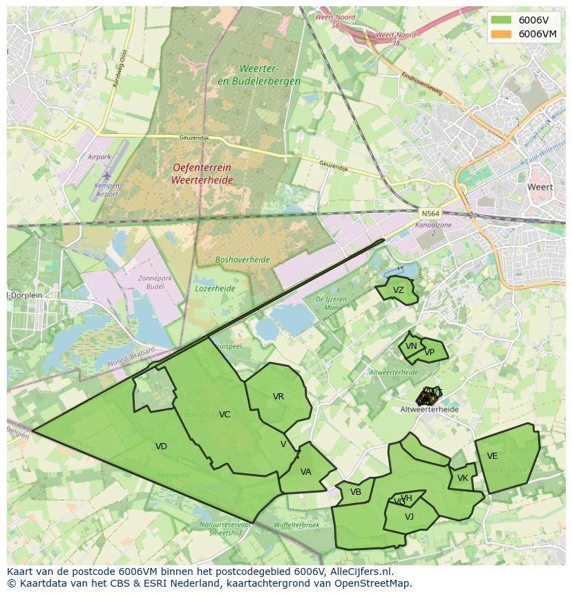 Afbeelding van het postcodegebied 6006 VM op de kaart.