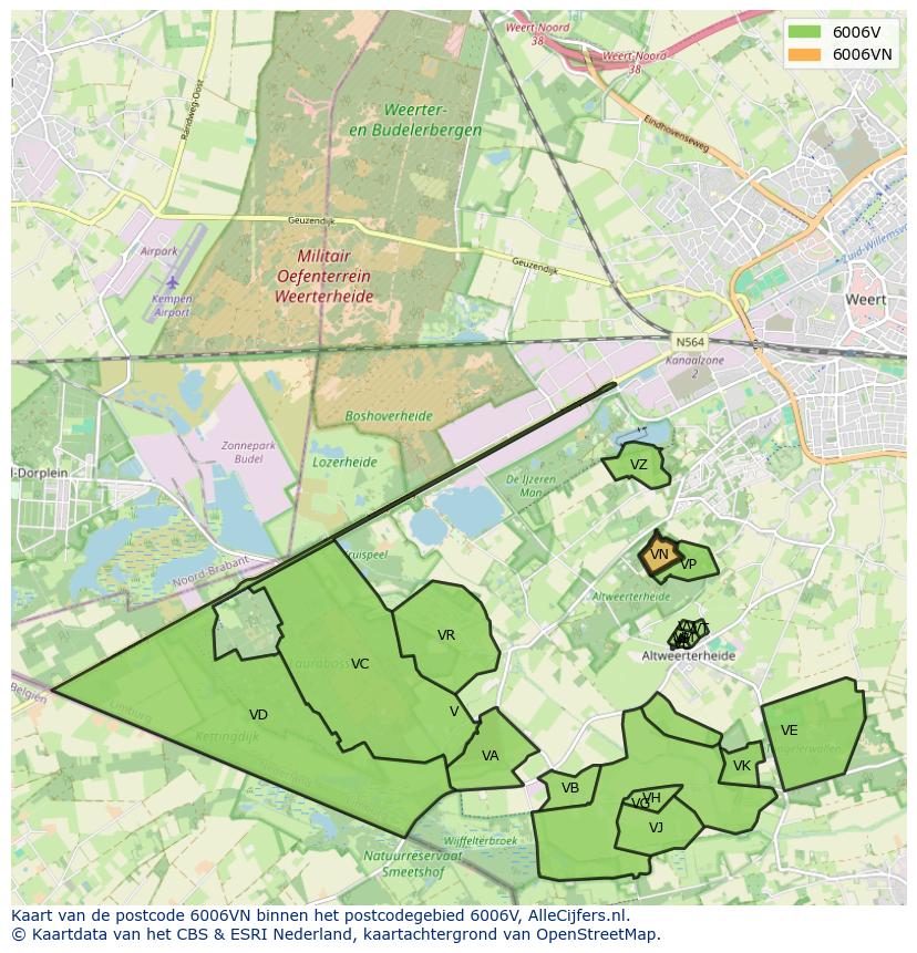 Afbeelding van het postcodegebied 6006 VN op de kaart.