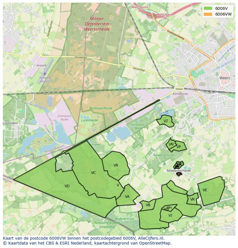 Afbeelding van het postcodegebied 6006 VW op de kaart.