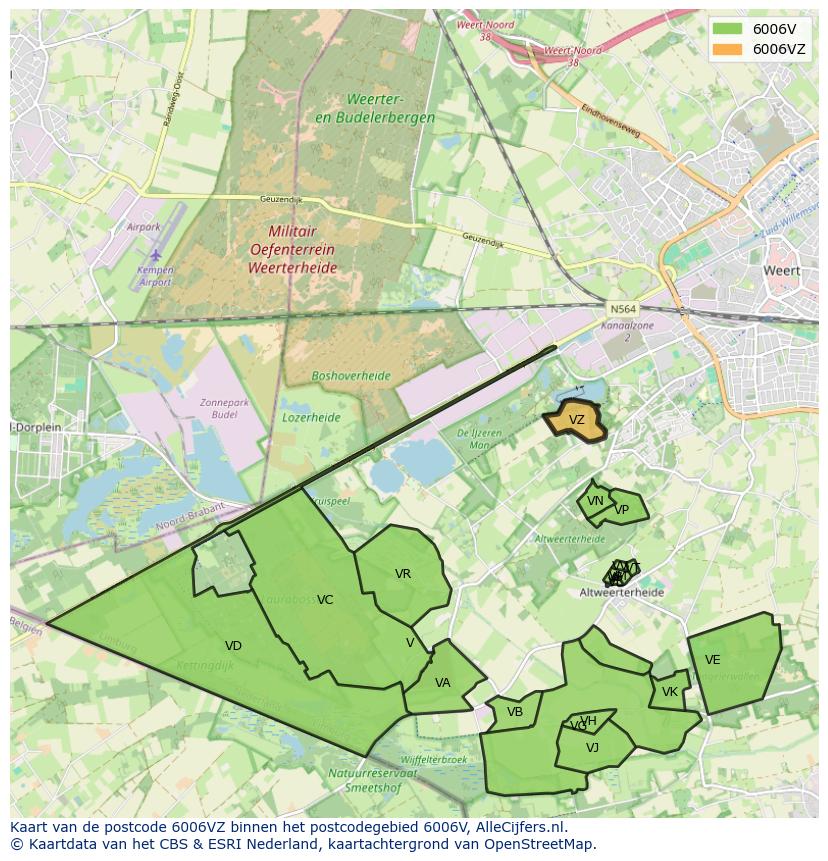 Afbeelding van het postcodegebied 6006 VZ op de kaart.