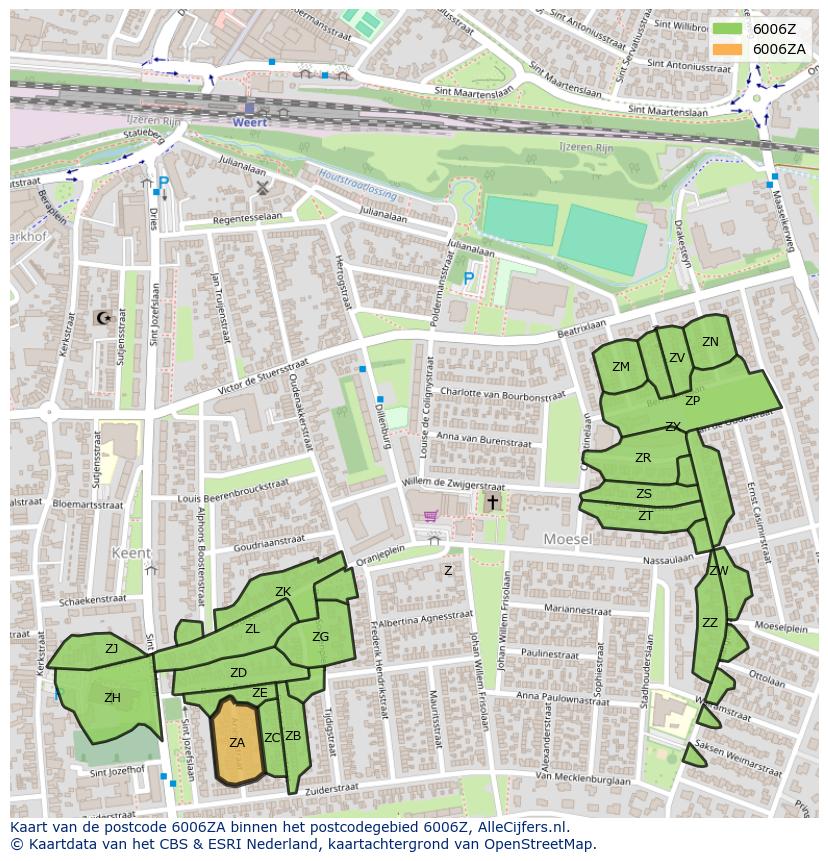 Afbeelding van het postcodegebied 6006 ZA op de kaart.