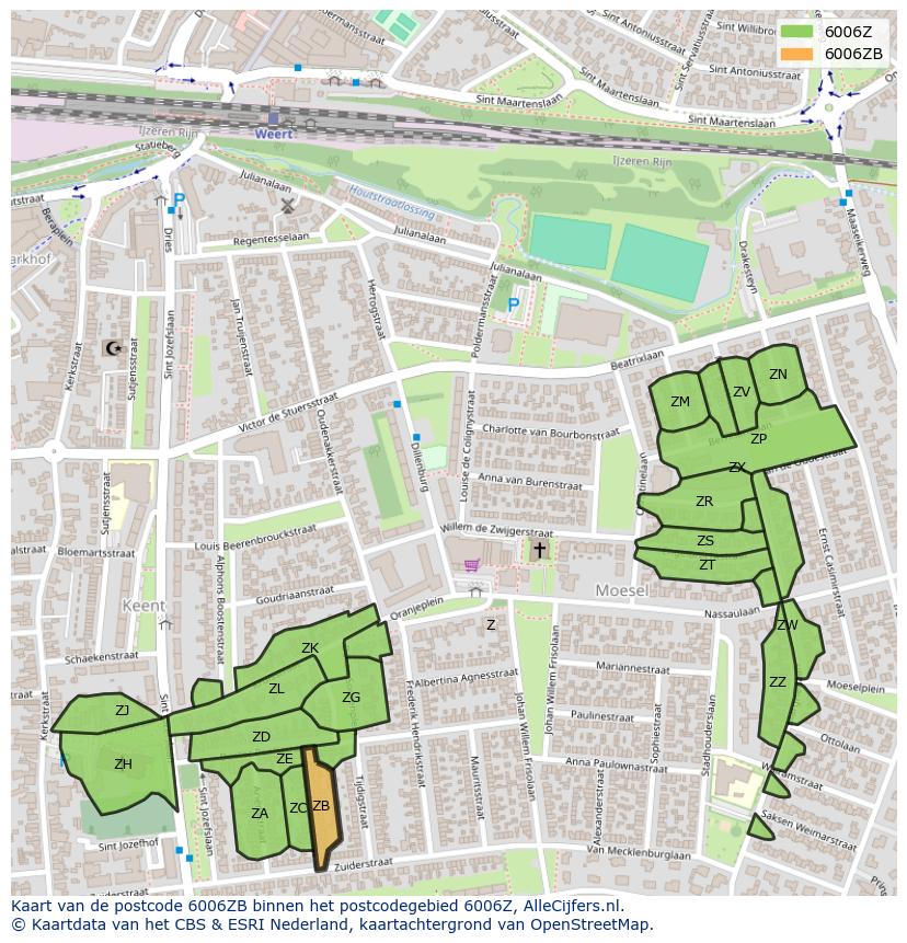 Afbeelding van het postcodegebied 6006 ZB op de kaart.