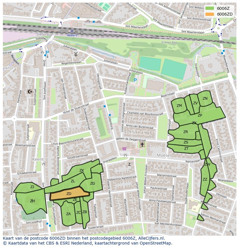 Afbeelding van het postcodegebied 6006 ZD op de kaart.