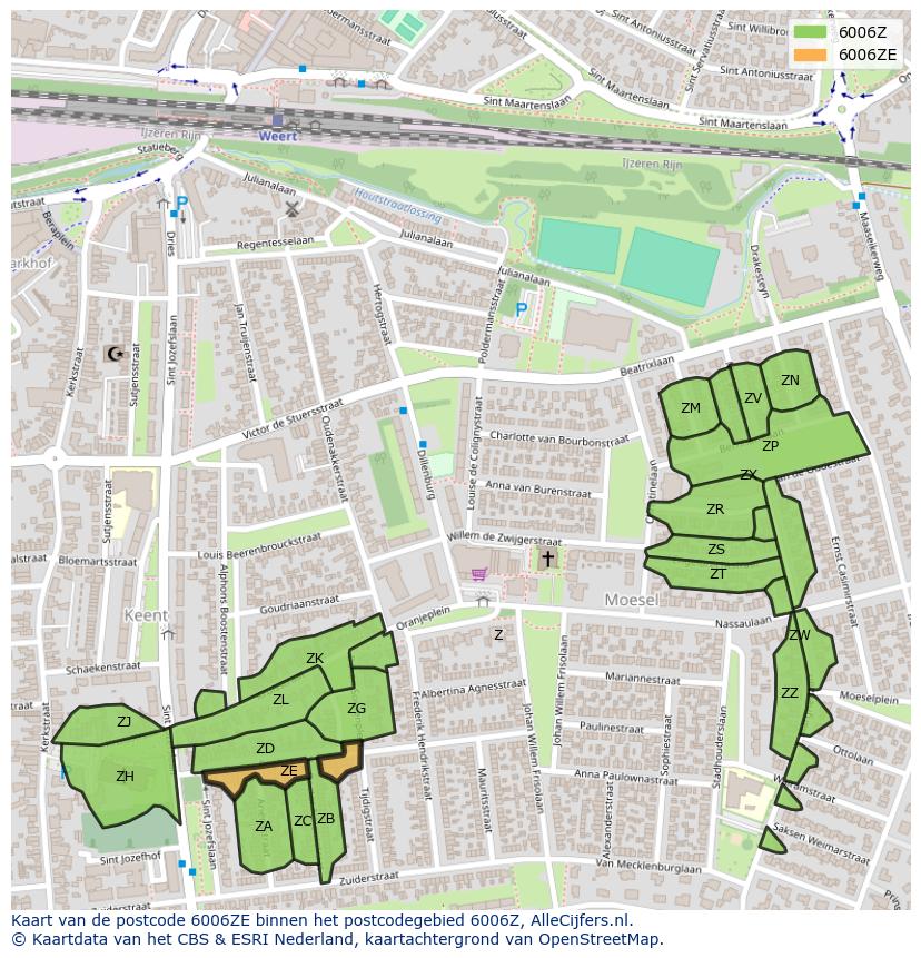Afbeelding van het postcodegebied 6006 ZE op de kaart.