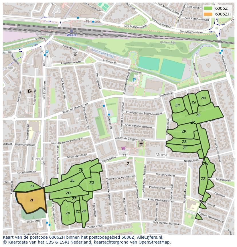 Afbeelding van het postcodegebied 6006 ZH op de kaart.