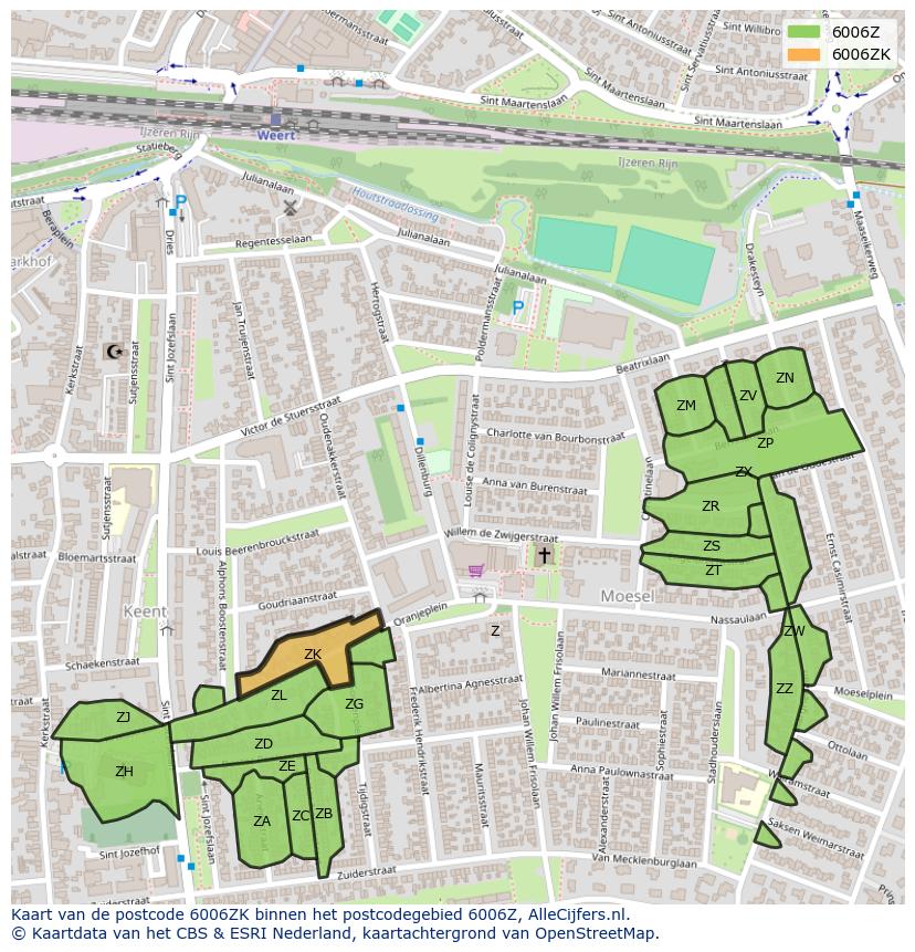Afbeelding van het postcodegebied 6006 ZK op de kaart.