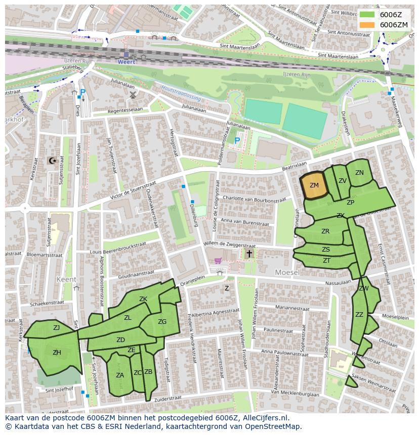 Afbeelding van het postcodegebied 6006 ZM op de kaart.