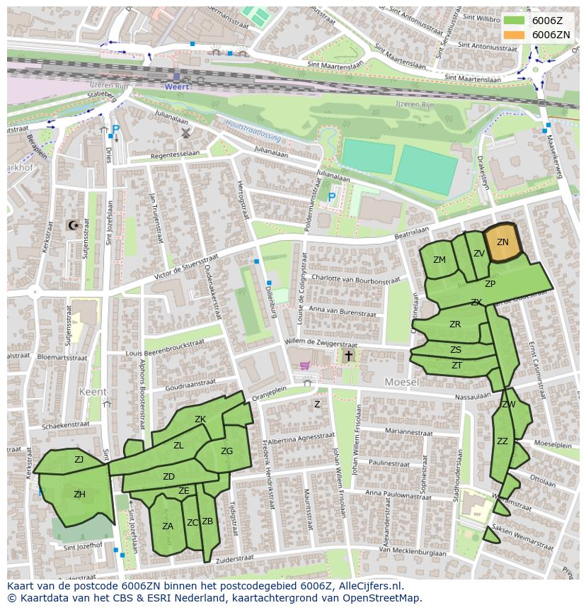 Afbeelding van het postcodegebied 6006 ZN op de kaart.