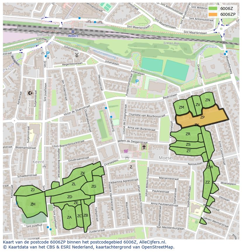 Afbeelding van het postcodegebied 6006 ZP op de kaart.