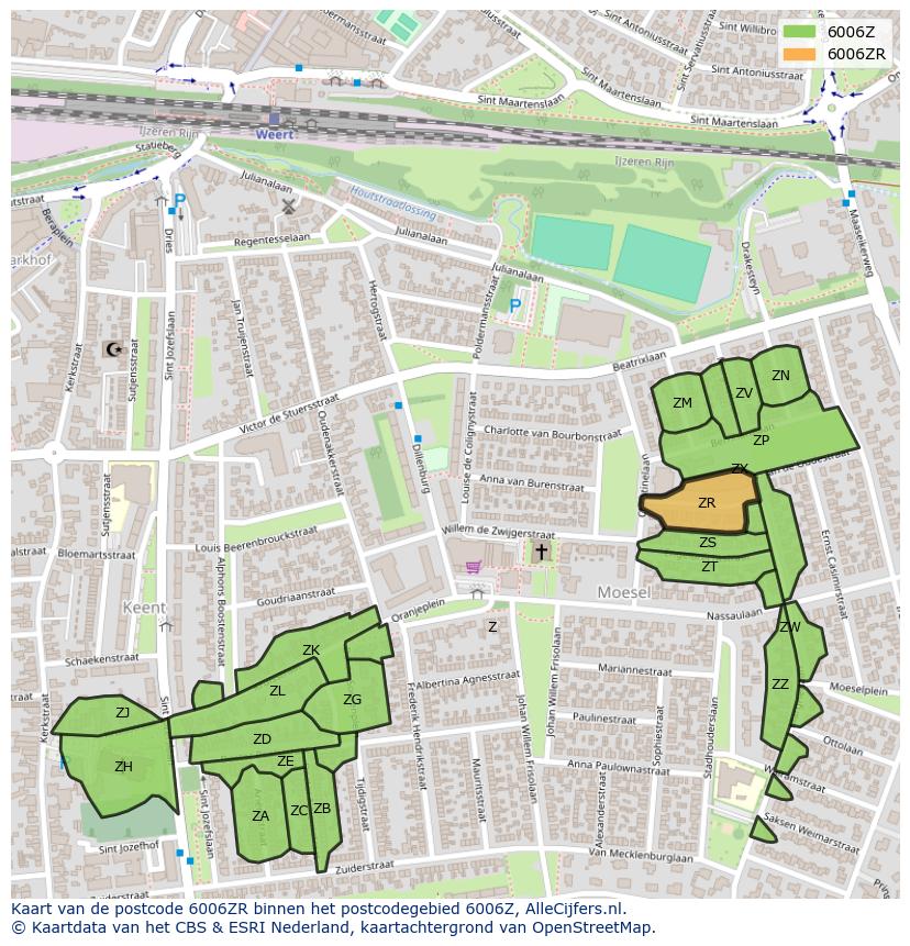 Afbeelding van het postcodegebied 6006 ZR op de kaart.