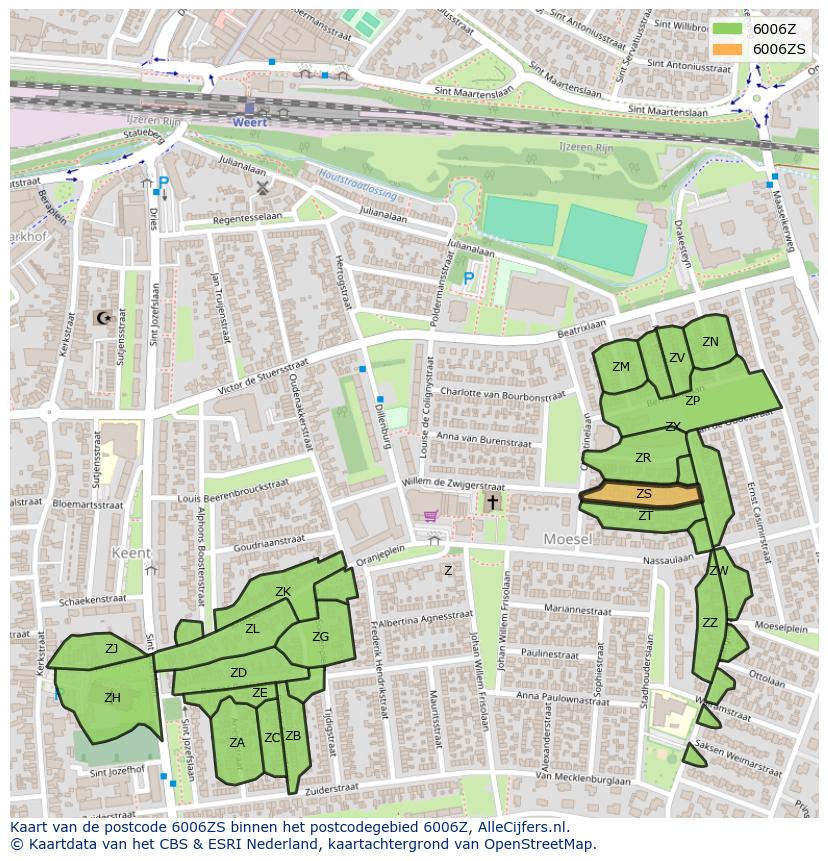 Afbeelding van het postcodegebied 6006 ZS op de kaart.