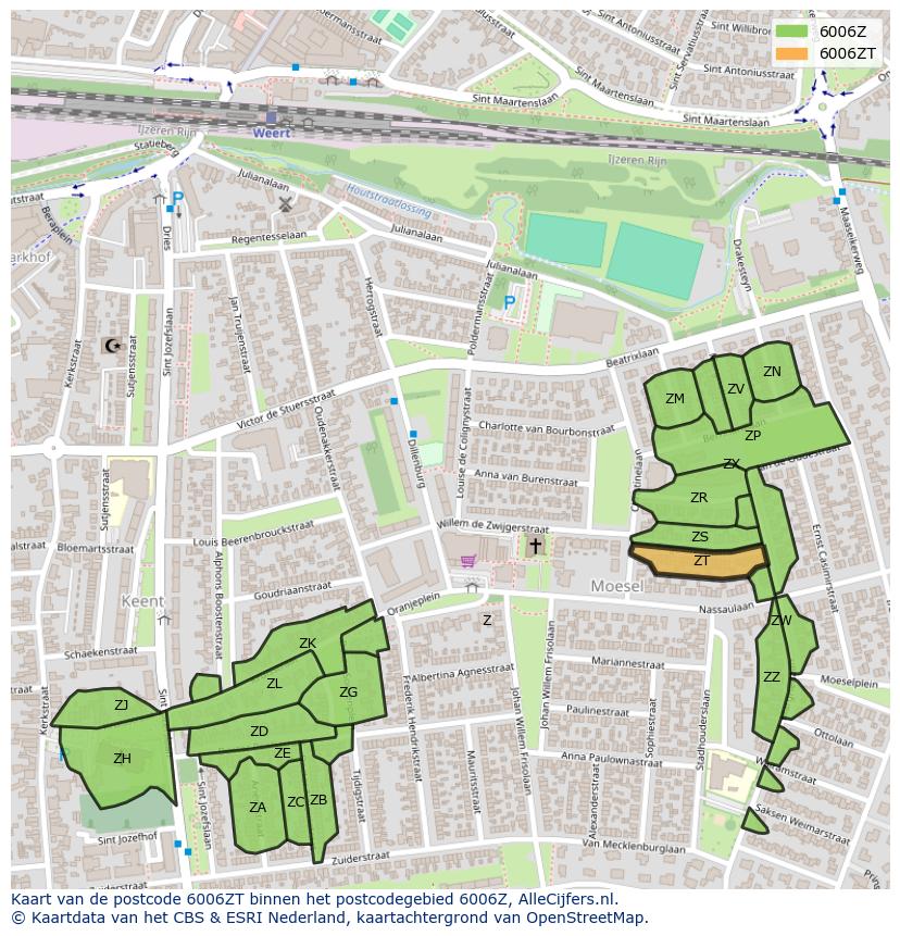 Afbeelding van het postcodegebied 6006 ZT op de kaart.