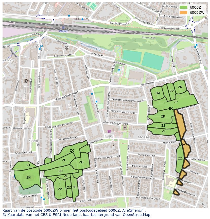 Afbeelding van het postcodegebied 6006 ZW op de kaart.