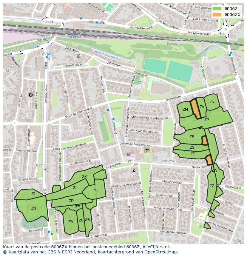 Afbeelding van het postcodegebied 6006 ZX op de kaart.