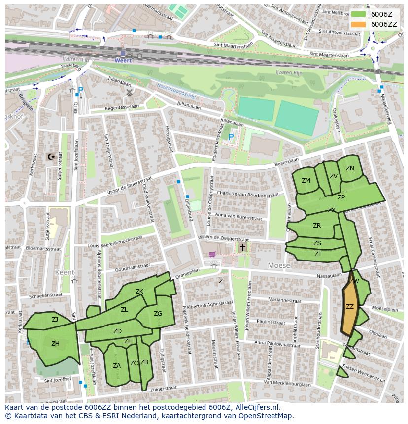 Afbeelding van het postcodegebied 6006 ZZ op de kaart.