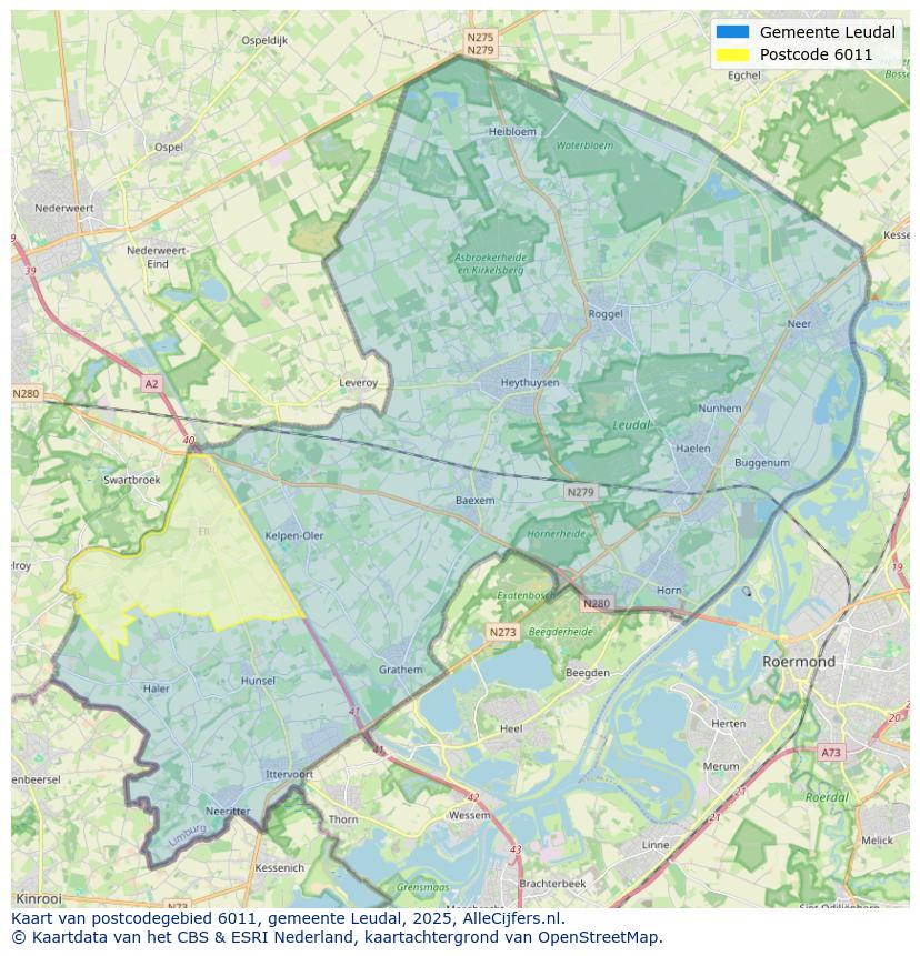 Afbeelding van het postcodegebied 6011 op de kaart.