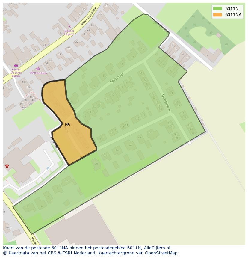 Afbeelding van het postcodegebied 6011 NA op de kaart.