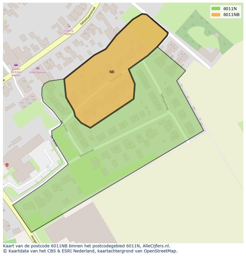 Afbeelding van het postcodegebied 6011 NB op de kaart.