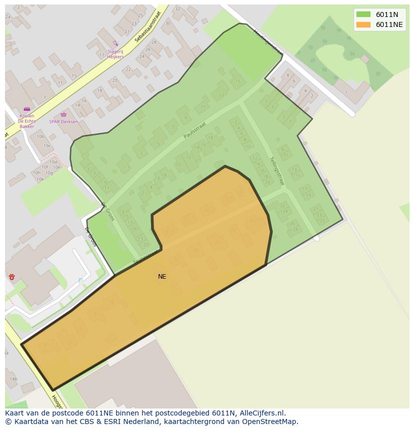 Afbeelding van het postcodegebied 6011 NE op de kaart.