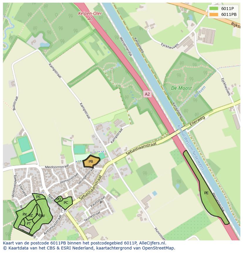 Afbeelding van het postcodegebied 6011 PB op de kaart.