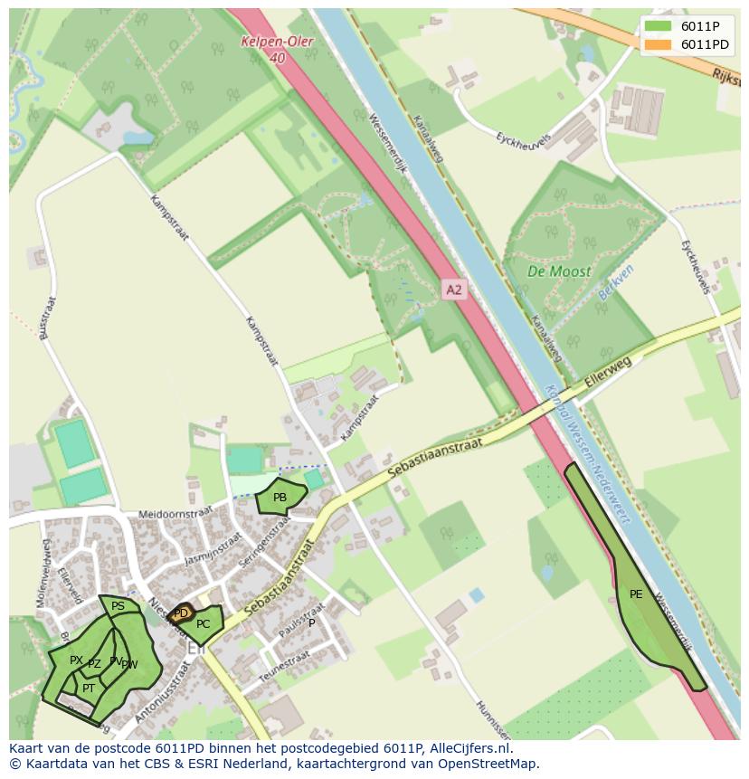 Afbeelding van het postcodegebied 6011 PD op de kaart.