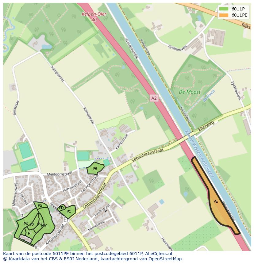 Afbeelding van het postcodegebied 6011 PE op de kaart.