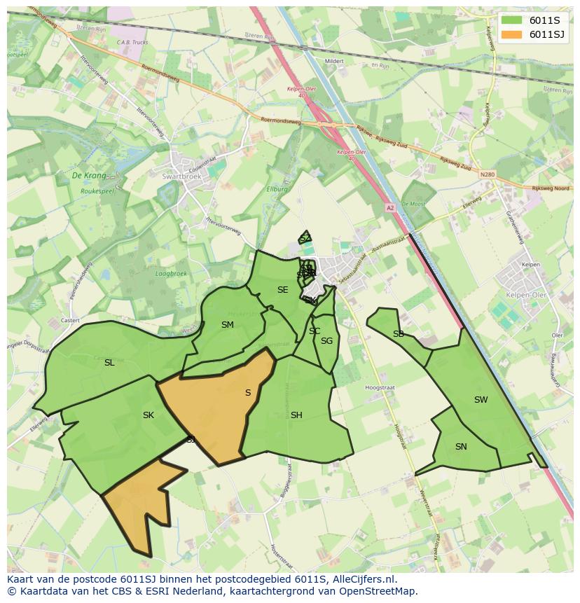 Afbeelding van het postcodegebied 6011 SJ op de kaart.