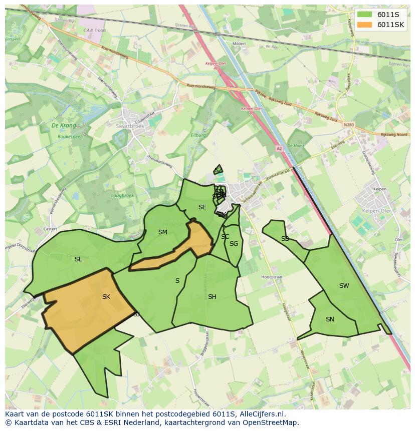 Afbeelding van het postcodegebied 6011 SK op de kaart.