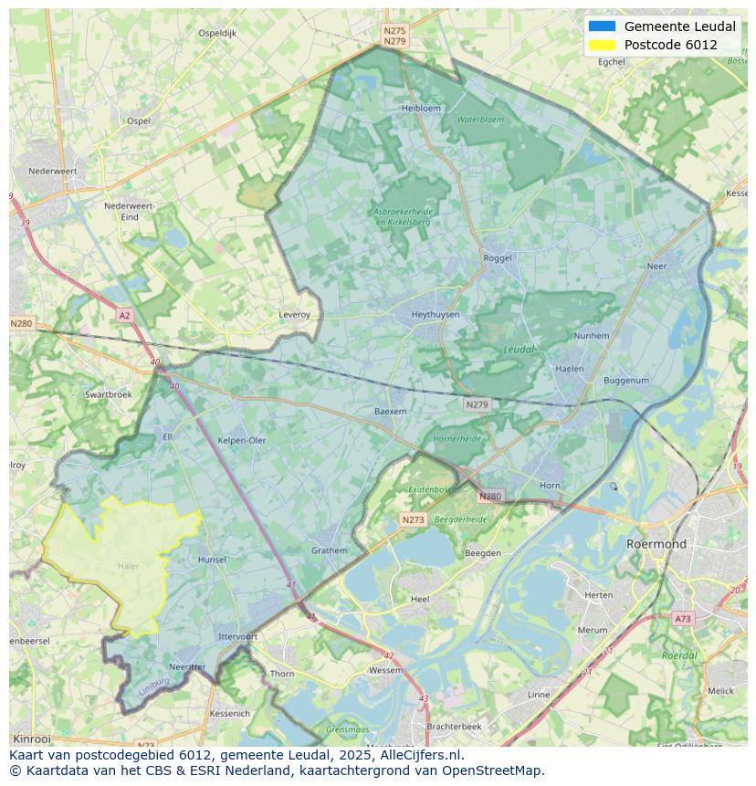 Afbeelding van het postcodegebied 6012 op de kaart.