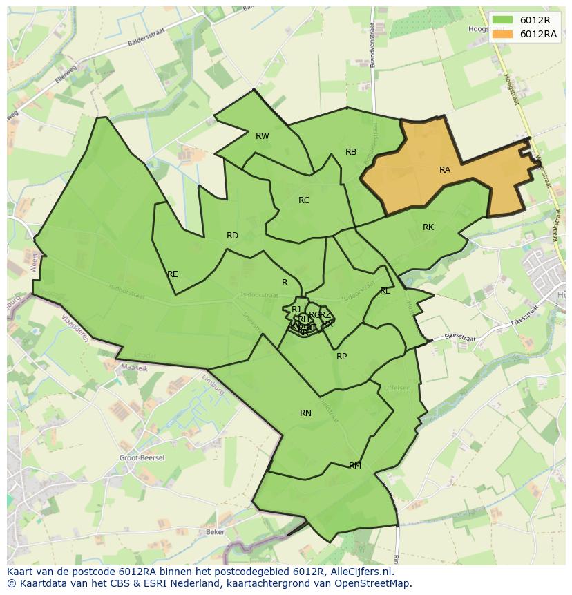 Afbeelding van het postcodegebied 6012 RA op de kaart.