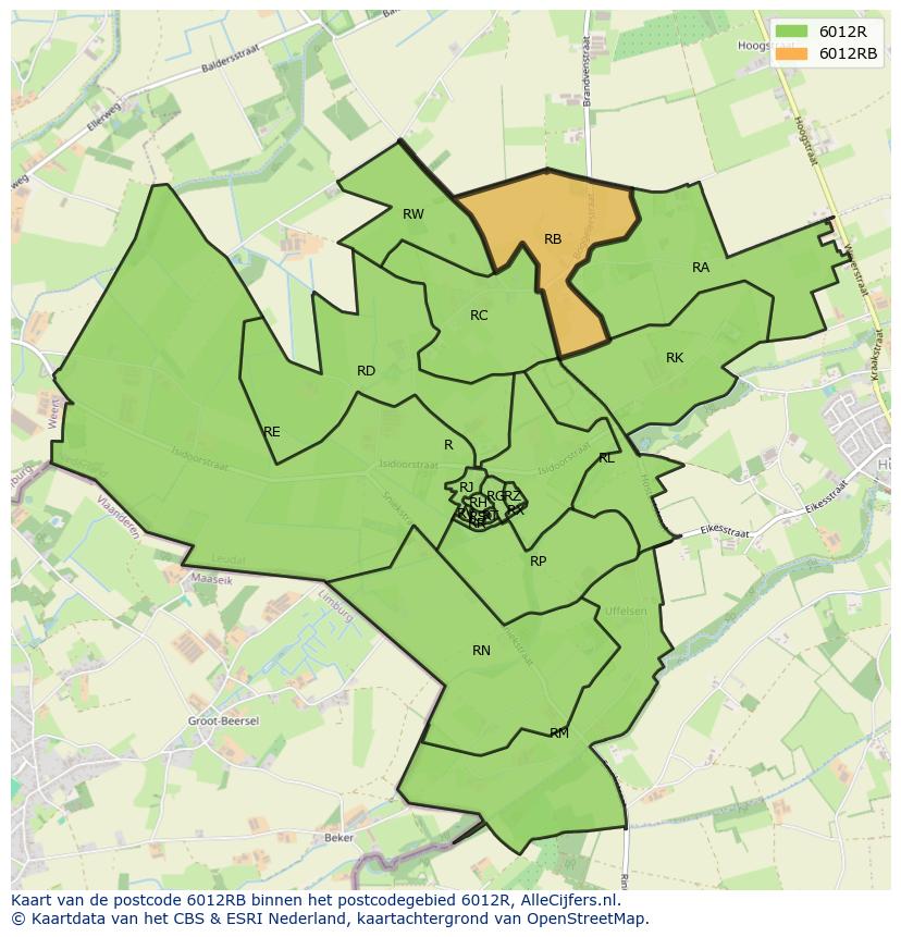 Afbeelding van het postcodegebied 6012 RB op de kaart.