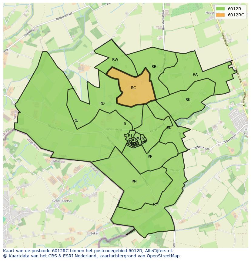 Afbeelding van het postcodegebied 6012 RC op de kaart.