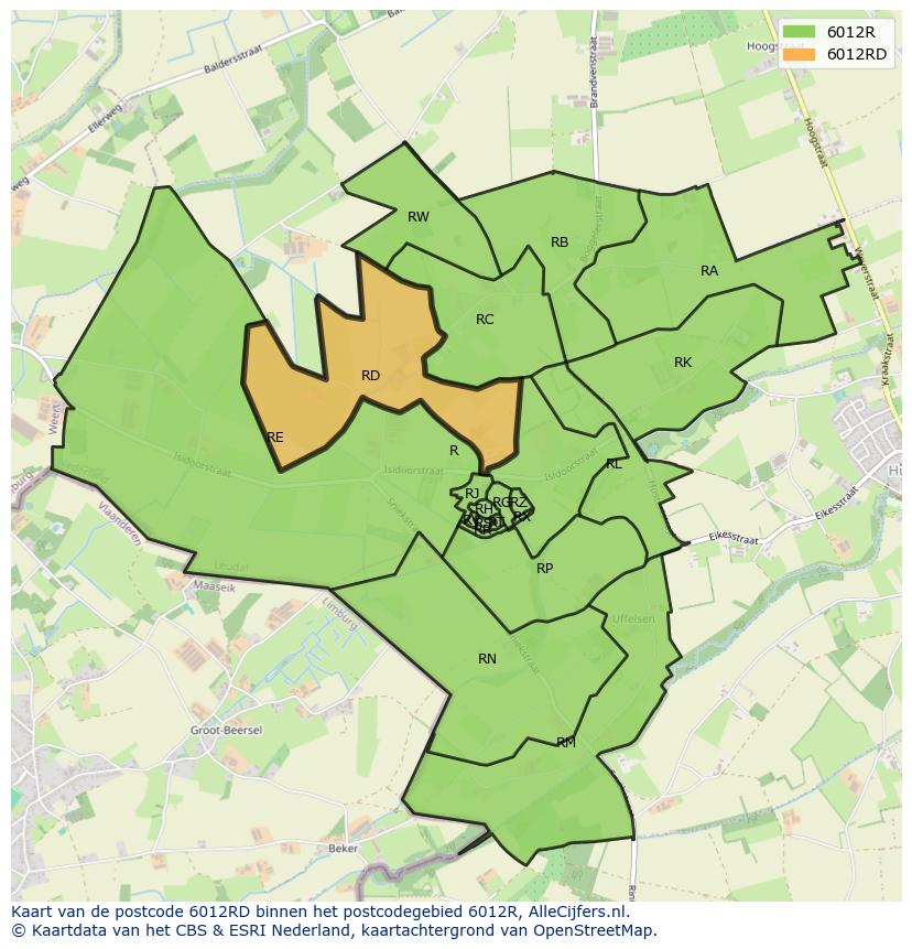 Afbeelding van het postcodegebied 6012 RD op de kaart.