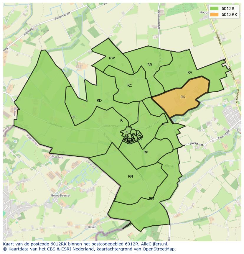 Afbeelding van het postcodegebied 6012 RK op de kaart.